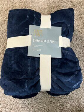 Wayland Square Embossed Plush Blanket, Navy, 90 X 90 in